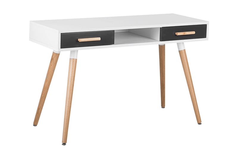 Frisange Skrivbord 120 cm med Förvaring 2 Lådor + Hylla - Vit/Mörkgrå/Brun - Möbler - Bord & matgrupp - Kontorsbord - Skrivbord