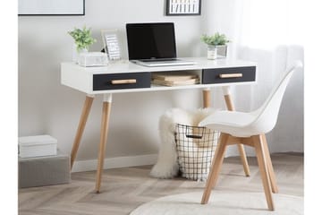 Frisange Skrivbord 120 cm med Förvaring 2 Lådor + Hylla - Vit/Mörkgrå/Brun - Möbler - Bord & matgrupp - Kontorsbord - Skrivbord