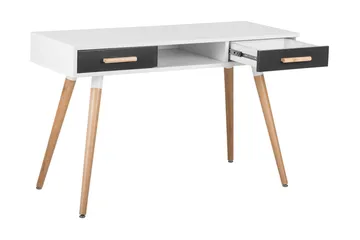 Frisange Skrivbord 120 cm med Förvaring 2 Lådor + Hylla - Vit/Mörkgrå/Brun - Möbler - Bord & matgrupp - Kontorsbord - Skrivbord