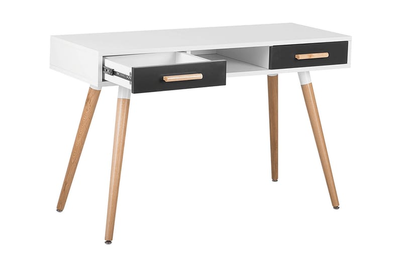 Frisange Skrivbord 120 cm med Förvaring 2 Lådor + Hylla - Vit/Mörkgrå/Brun - Möbler - Bord & matgrupp - Kontorsbord - Skrivbord