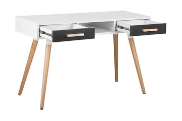 Frisange Skrivbord 120 cm med Förvaring 2 Lådor + Hylla - Vit/Mörkgrå/Brun - Möbler - Bord & matgrupp - Kontorsbord - Skrivbord