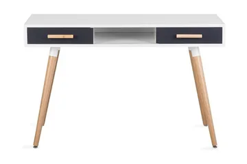 Frisange Skrivbord 120 cm med Förvaring 2 Lådor + Hylla - Vit/Mörkgrå/Brun - Möbler - Bord & matgrupp - Kontorsbord - Skrivbord