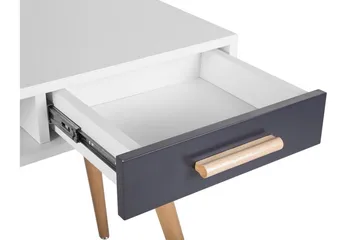 Frisange Skrivbord 120 cm med Förvaring 2 Lådor + Hylla - Vit/Mörkgrå/Brun - Möbler - Bord & matgrupp - Kontorsbord - Skrivbord