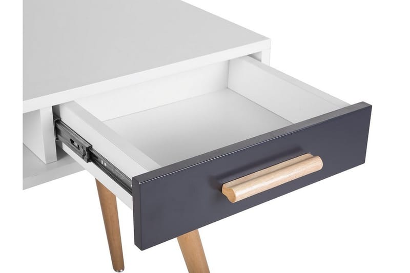 Frisange Skrivbord 120 cm med Förvaring 2 Lådor + Hylla - Vit/Mörkgrå/Brun - Möbler - Bord & matgrupp - Kontorsbord - Skrivbord