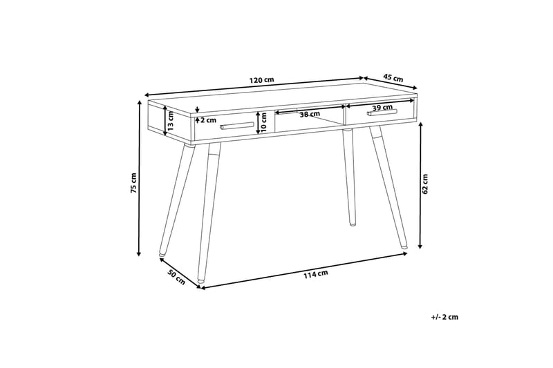 Frisange Skrivbord 120 cm med Förvaring 2 Lådor + Hylla - Vit/Mörkgrå/Brun - Möbler - Bord & matgrupp - Kontorsbord - Skrivbord