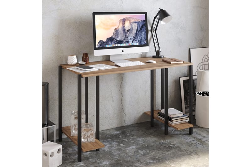Skrivbord Froarp 125 cm med Förvaring 2 Hyllor - Natur/Svart - Skrivbord - Datorbord