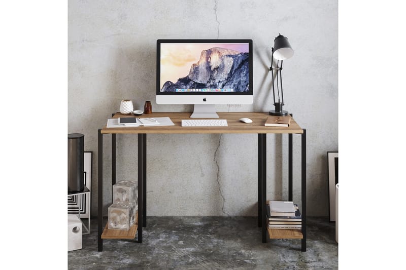 Skrivbord Froarp 125 cm med Förvaring 2 Hyllor - Natur/Svart - Skrivbord - Datorbord