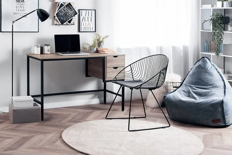 Grantha Skrivbord 120 cm med Förvaring 2 Lådor - Ljusbrun/Svart - Möbler - Bord & matgrupp - Kontorsbord - Skrivbord