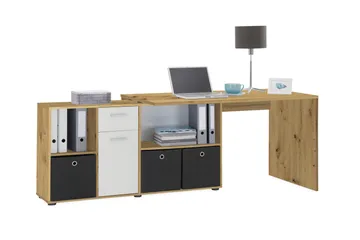 Brizleth Hörnskrivbord 136 cm Svängd med Förvaring - Brun/Vit - Möbler - Bord & matgrupp - Kontorsbord - Skrivbord - Hörnskrivbord