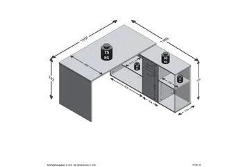 Brizleth Hörnskrivbord 136 cm Svängd med Förvaring - Brun/Vit - Möbler - Bord & matgrupp - Kontorsbord - Skrivbord - Hörnskrivbord
