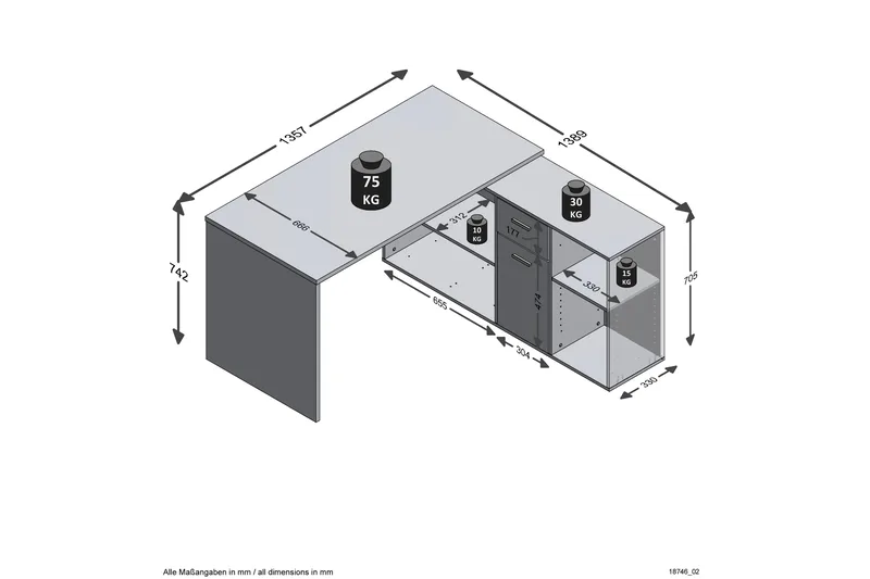 Brizleth Hörnskrivbord 136 cm Svängd med Förvaring - Brun/Vit - Möbler - Bord & matgrupp - Kontorsbord - Skrivbord - Hörnskrivbord