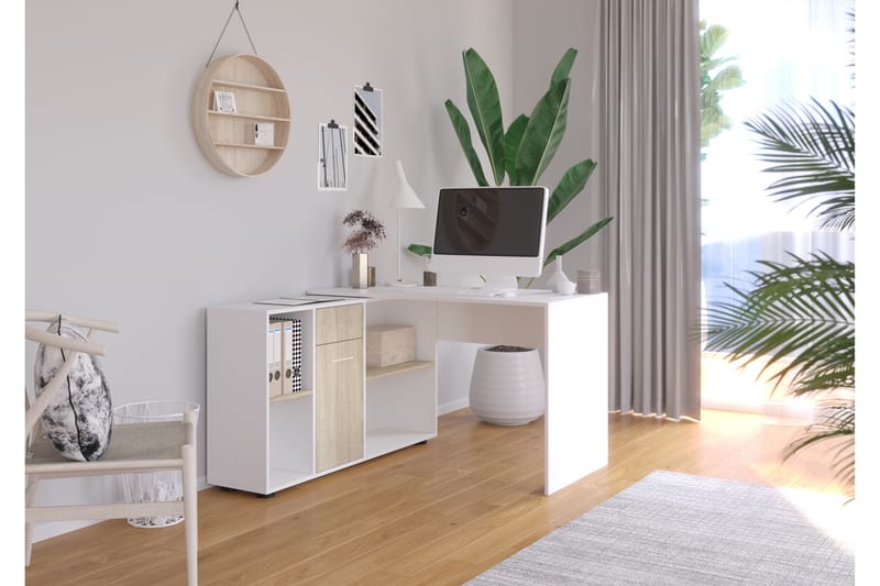 Hörnskrivbord Elisina 122 cm med Förvaring 4 Hyllor - Hörnskrivbord