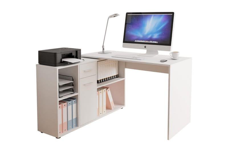 Hörnskrivbord Arminon 120 cm med Förvaring - Vit/Beige - Hörnskrivbord