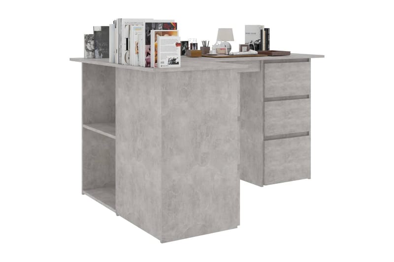 Hörnskrivbord betonggrå 145x100x76 cm spånskiva - Grå - Hörnskrivbord
