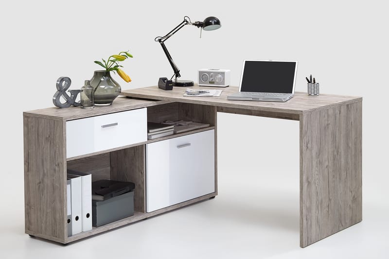 Hörnskrivbord Cambara Sandek/Vit - Beige|Vit - Möbler - Bord & matgrupp - Kontorsbord - Skrivbord - Hörnskrivbord