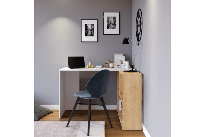 Hörnskrivbord Canstein 120 cm med Förvaring Hyllor - Natur/Vit - Hörnskrivbord