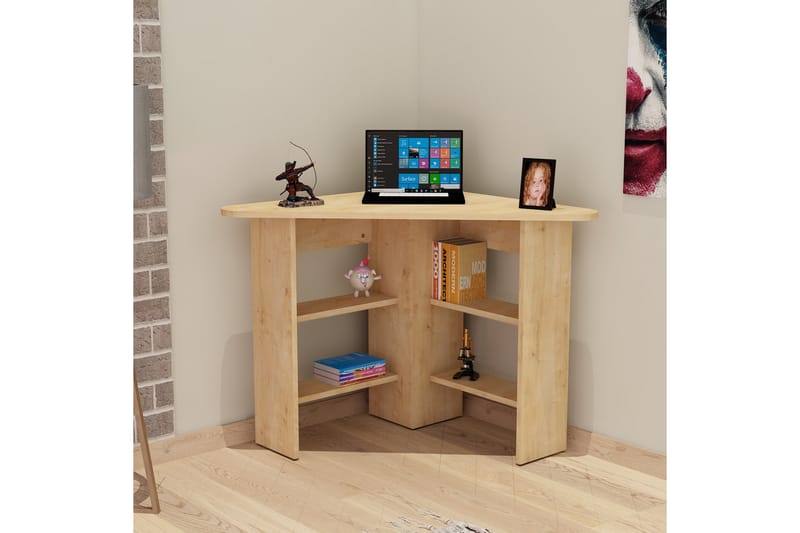 Hörnskrivbord Cornera 80 cm med Förvaring Hyllor - Natur - Hörnskrivbord