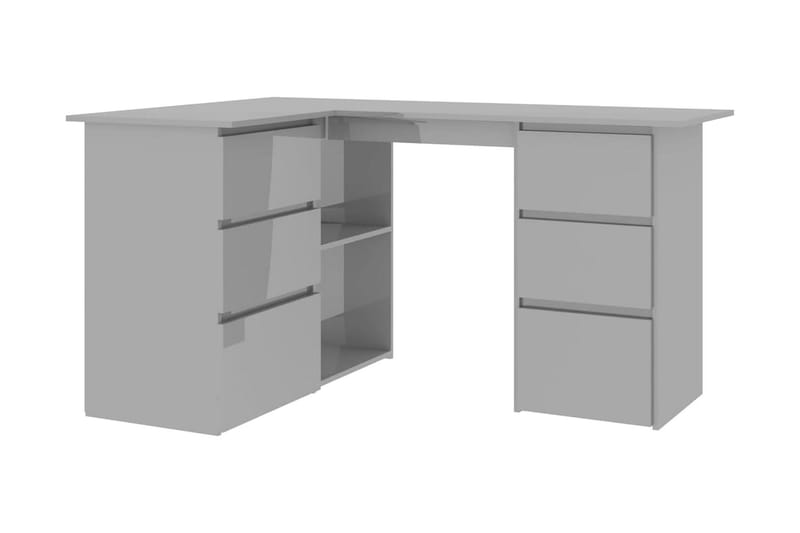 Hörnskrivbord grå högglans 145x100x76 cm spånskiva - Grå - Hörnskrivbord