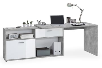 Hörnskrivbord Imani 138 cm med Justerbar Hylla - Vit|Betong - Möbler - Bord & matgrupp - Kontorsbord - Skrivbord - Hörnskrivbord