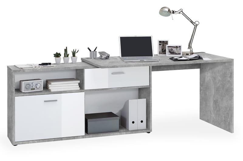 Hörnskrivbord Imani 138 cm med Justerbar Hylla - Vit|Betong - Möbler - Bord & matgrupp - Kontorsbord - Skrivbord - Hörnskrivbord