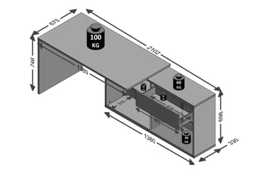 Hörnskrivbord Imani 138 cm med Justerbar Hylla - Vit|Betong - Möbler - Bord & matgrupp - Kontorsbord - Skrivbord - Hörnskrivbord