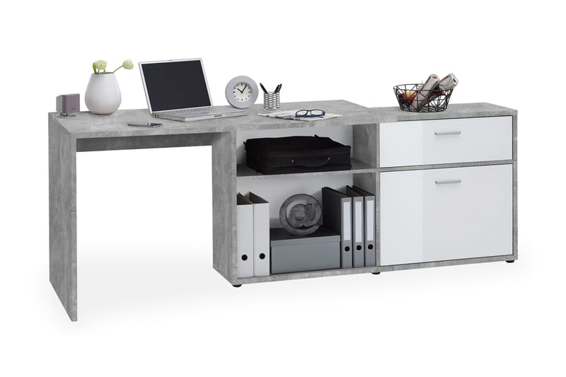 Hörnskrivbord Imani 138 cm med Justerbar Hylla - Vit|Betong - Möbler - Bord & matgrupp - Kontorsbord - Skrivbord - Hörnskrivbord