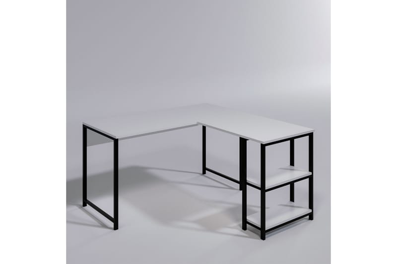 Hörnskrivbord Kocaeli 140 cm med Förvaring Hyllor - Vit/Svart - Hörnskrivbord