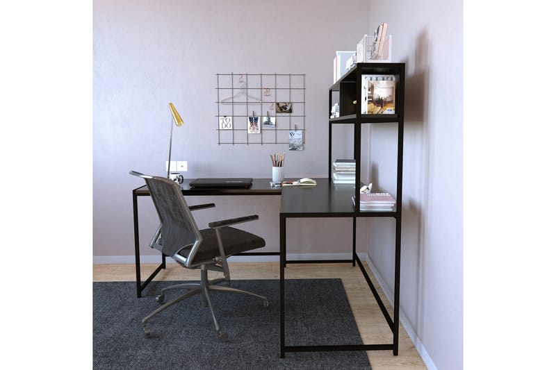 Hörnskrivbord Tasarima 154 cm med Förvaring Hyllor - Svart - Hörnskrivbord