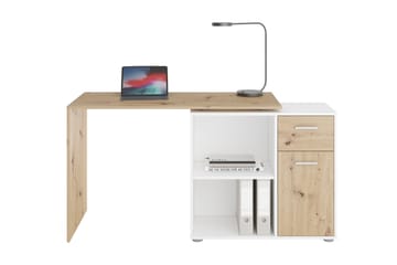 Hörnskrivbord Thapar 117 cm med Förvaring - Ljusbrun/Vit - Möbler - Bord & matgrupp - Kontorsbord - Skrivbord - Hörnskrivbord
