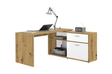 Hörnskrivbord Pirley 138 cm Svängd med Förvaring - Brun/Vit - Möbler - Bord & matgrupp - Kontorsbord - Skrivbord - Hörnskrivbord