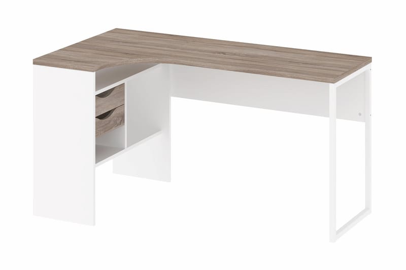 Hörnskrivbord Praxia Plus 145 cm med Förvaring Lådor + Hyllo - Tryffel/Vit - Hörnskrivbord