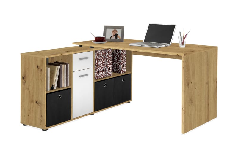 Hörnskrivbord Hitzman 136 cm Svängd med Förvaring - Hörnskrivbord