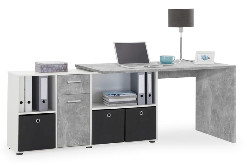 Lexo Hörnskrivbord 136 cm med Justerbar Hylla - Betong - Möbler - Bord & matgrupp - Kontorsbord - Skrivbord - Hörnskrivbord
