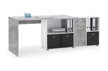 Lexo Hörnskrivbord 136 cm med Justerbar Hylla - Betong - Möbler - Bord & matgrupp - Kontorsbord - Skrivbord - Hörnskrivbord