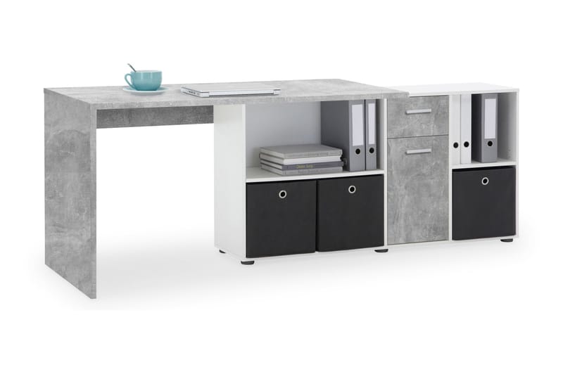Lexo Hörnskrivbord 136 cm med Justerbar Hylla - Betong - Möbler - Bord & matgrupp - Kontorsbord - Skrivbord - Hörnskrivbord
