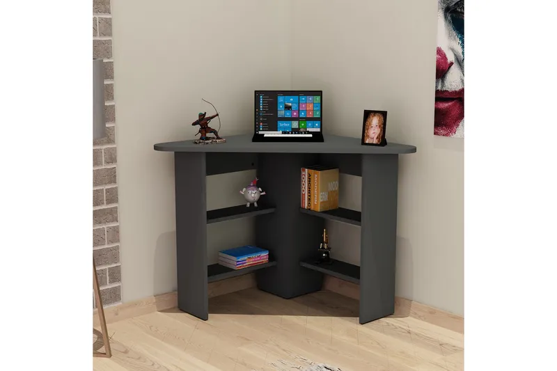 Oderzo Hörnskrivbord 80 cm med Förvaring Hyllor - Antracit - Möbler - Bord & matgrupp - Kontorsbord - Skrivbord - Hörnskrivbord