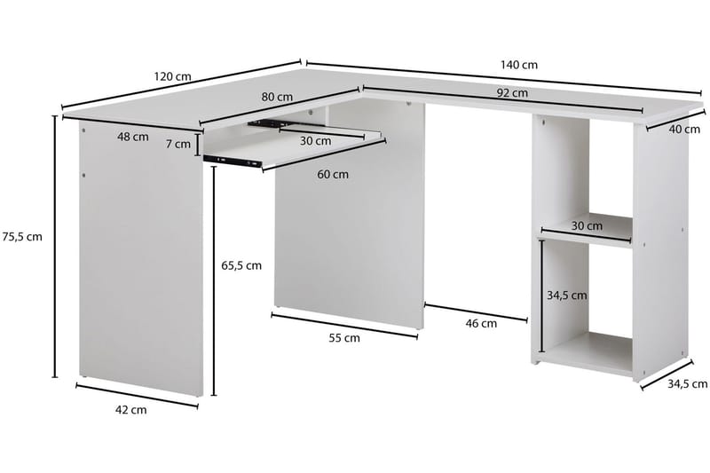 Skrivbord Gaddana 140 cm - Vit - Möbler - Bord & matgrupp - Kontorsbord - Skrivbord - Hörnskrivbord