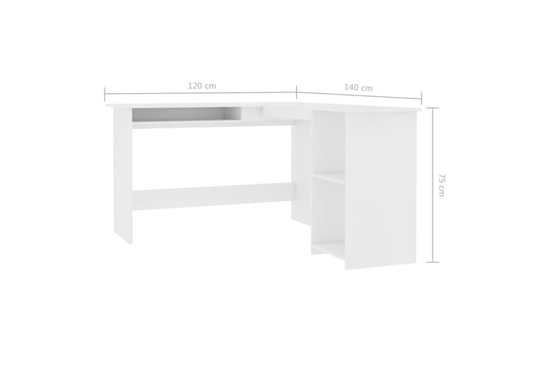 Skrivbord L-format vit 120x140x75 cm spånskiva - Vit - Hörnskrivbord