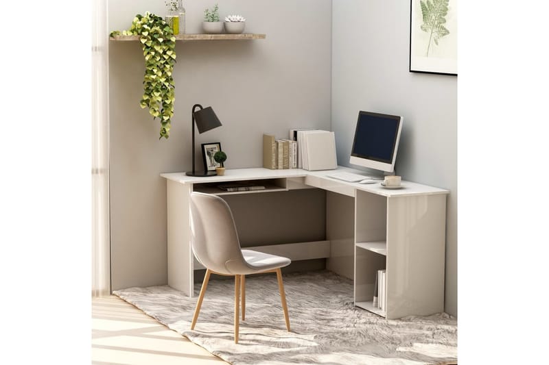 Skrivbord L-format vit högglans 120x140x75 cm spånskiva - Vit - Hörnskrivbord