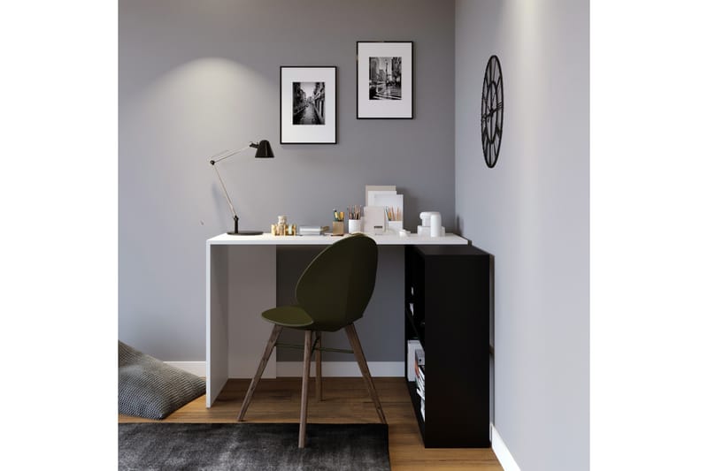 Hörnsskrivbord Canfeza 120 cm med Förvaring - Vit/Svart - Skrivbord - Datorbord
