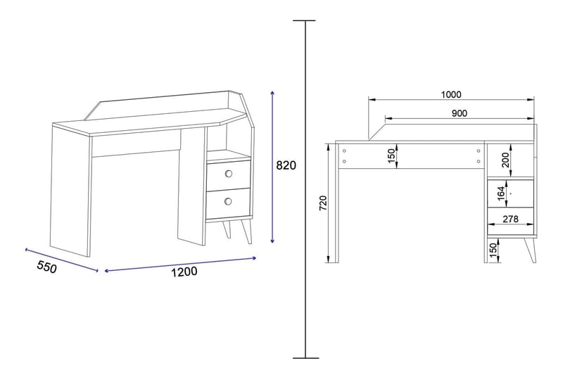 Skrivbord Hafing 120x55 cm Mörkblå/Svart - Hanah Home - Skrivbord - Datorbord