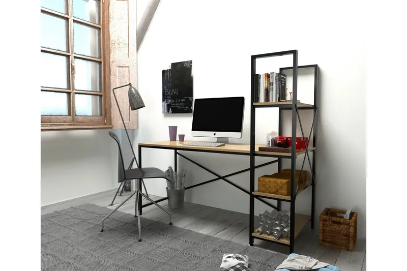 Hejde Skrivbord 160 cm med Förvaring Hyllor - Brun/Svart - Möbler - Bord & matgrupp - Kontorsbord - Skrivbord