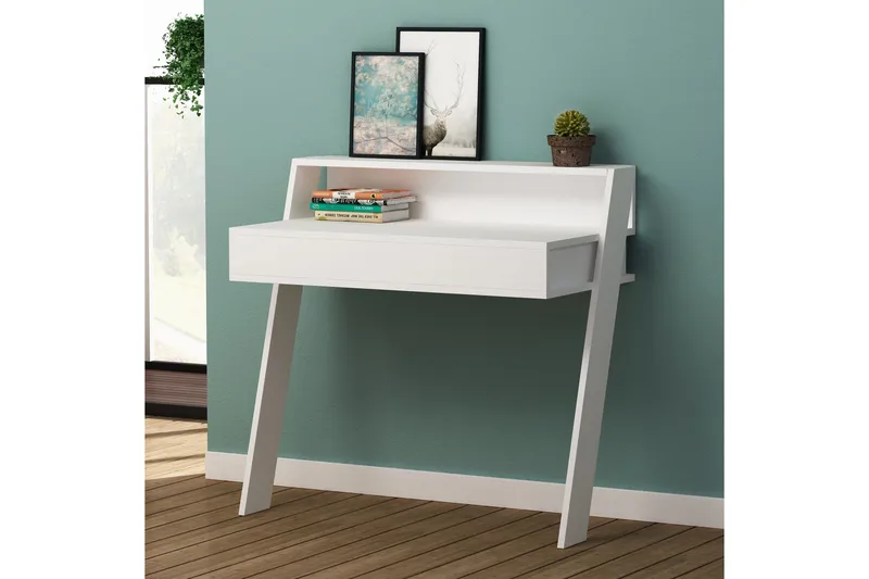 Homitis Väggskrivbord 94 cm med Förvaring Låda + Hylla - Vit - Möbler - Bord & matgrupp - Kontorsbord - Skrivbord