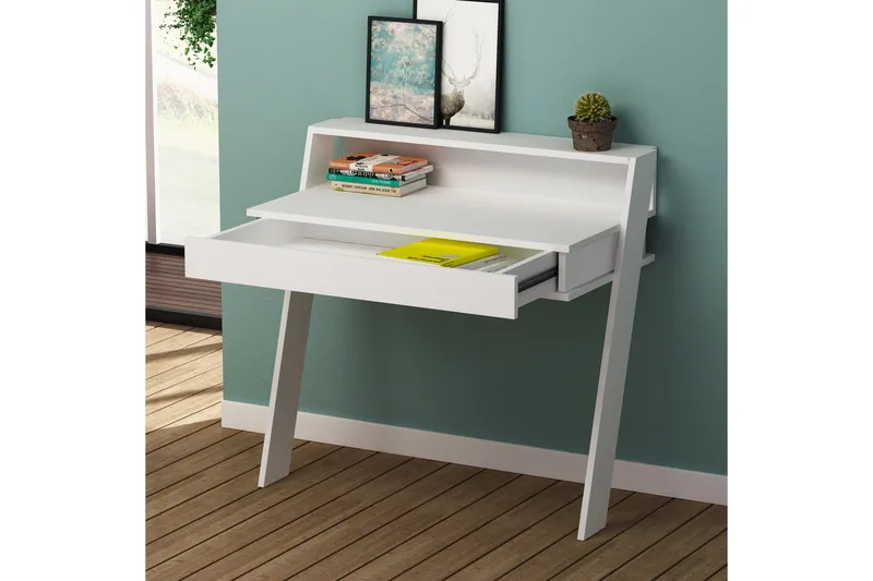 Homitis Väggskrivbord 94 cm med Förvaring Låda + Hylla - Vit - Möbler - Bord & matgrupp - Kontorsbord - Skrivbord