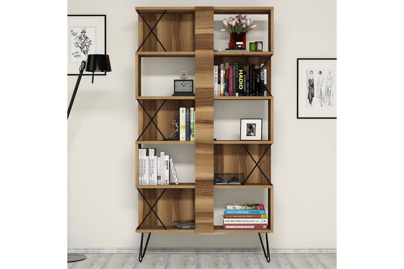 Hovdane Skrivbord 120 cm med Förvaring + 2 Bokhyllor - Brun/Svart/Ek - Möbler - Bord & matgrupp - Kontorsbord - Skrivbord