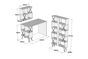 Hovdane Skrivbord 120 cm med Förvaring + 2 Bokhyllor - Brun/Svart/Ek - Möbler - Bord & matgrupp - Kontorsbord - Skrivbord
