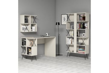 Hovdane Skrivbord 120 cm med Förvaring + 2 Bokhyllor - Krämvit/Svart - Möbler - Bord & matgrupp - Kontorsbord - Skrivbord