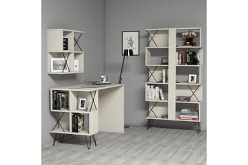 Hovdane Skrivbord 120 cm med Förvaring + 2 Bokhyllor - Krämvit/Svart - Möbler - Bord & matgrupp - Kontorsbord - Skrivbord