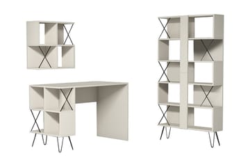 Hovdane Skrivbord 120 cm med Förvaring + 2 Bokhyllor - Krämvit/Svart - Möbler - Bord & matgrupp - Kontorsbord - Skrivbord