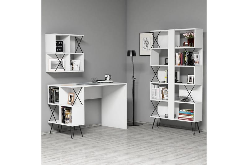 Hovdane Skrivbord 120 cm med Förvaring + 2 Bokhyllor - Vit - Möbler - Bord & matgrupp - Kontorsbord - Skrivbord